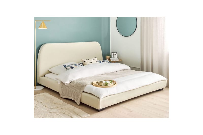 Dubbelsäng Beliani Roisel med lamellram 160x200, Bouclé Beige 180x200 VALUE_MISSING_1 - Møbler - Senger - Sengeramme & sengestamme