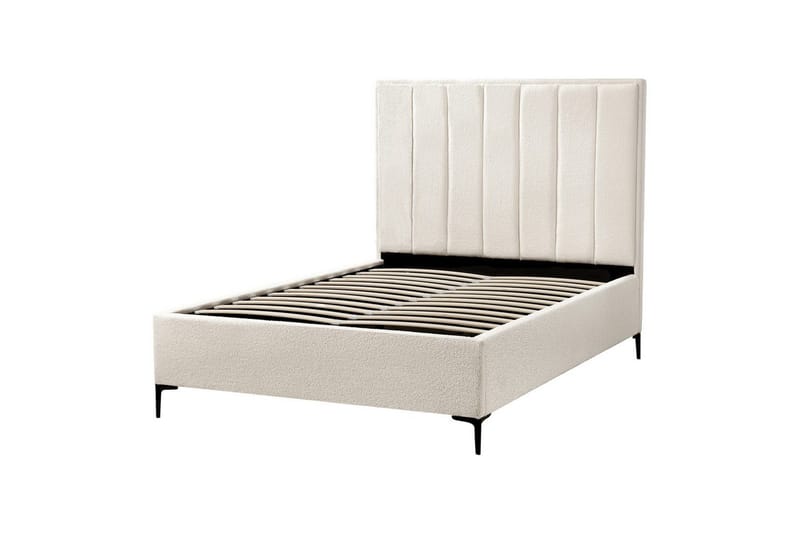 Dubbelsäng Beliani Sezanne med förvaring Beige-Grå-Svart, 140x200 cm White 140x200 - Møbler - Senger - Sengeramme & sengestamme