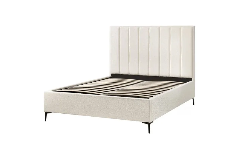 Dubbelsäng Beliani Sezanne med förvaring Beige-Grå-Svart, 140x200 cm White 160x200 - Møbler - Senger - Sengeramme & sengestamme