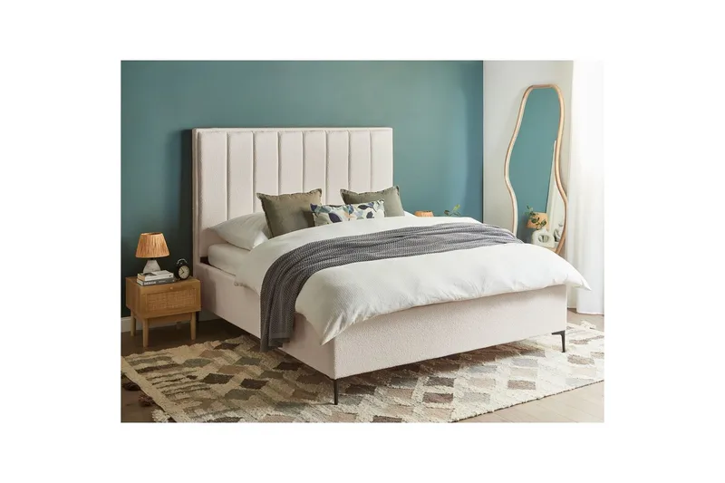 Dubbelsäng Beliani Sezanne med förvaring Beige-Grå-Svart, 140x200 cm White 160x200 - Møbler - Senger - Sengeramme & sengestamme