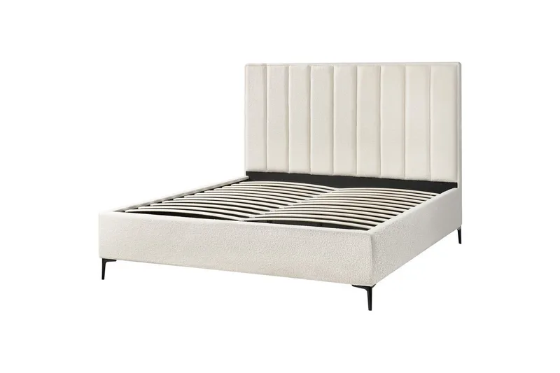 Dubbelsäng Beliani Sezanne med förvaring Beige-Grå-Svart, 140x200 cm White 180x200 - Møbler - Senger - Sengeramme & sengestamme
