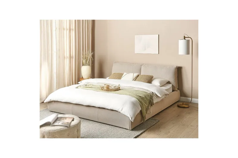 Dubbelsäng Beliani Vinay med lamellram Beige, 160x200 cm Beige 180x200 - Møbler - Senger - Sengeramme & sengestamme