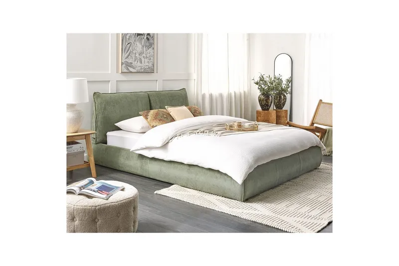 Dubbelsäng Beliani Vinay med lamellram Beige, 160x200 cm Green 160x200 - Møbler - Senger - Dobbeltsenger