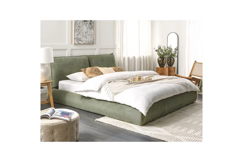 Dubbelsäng Beliani Vinay med lamellram Beige, 160x200 cm Green 180x200 - Møbler - Senger - Dobbeltsenger