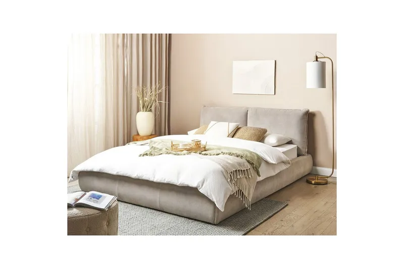 Dubbelsäng Beliani Vinay med lamellram Beige, 160x200 cm Taupe 160x200 - Møbler - Senger - Dobbeltsenger