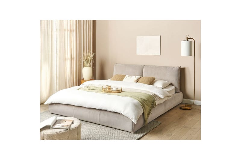 Dubbelsäng Beliani Vinay med lamellram Beige, 160x200 cm Taupe 180x200 - Møbler - Senger - Dobbeltsenger