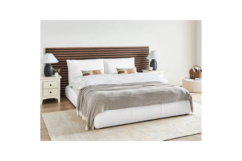 Dubbelsäng Beliani Vinay med lamellram Beige, 160x200 cm White 160x200 - Møbler - Senger - Dobbeltsenger
