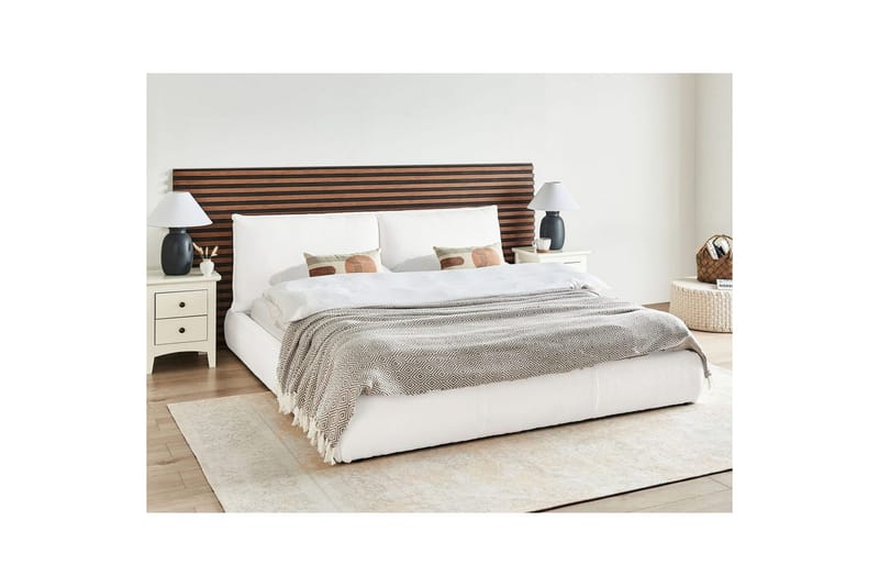 Dubbelsäng Beliani Vinay med lamellram Beige, 160x200 cm White 180x200 - Møbler - Senger - Dobbeltsenger