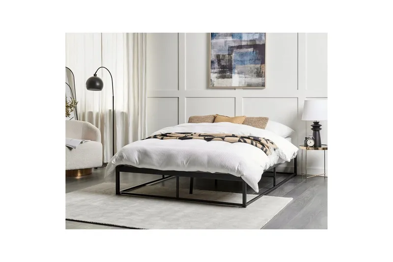 Dubbelsäng Beliani Viry med lamellram Svart, 140x200 cm Black 140x200 - Møbler - Senger - Sengeramme & sengestamme