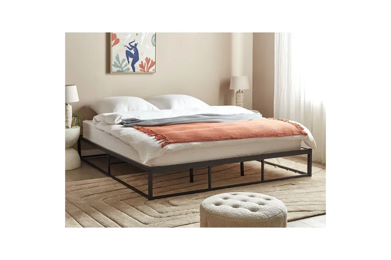 Dubbelsäng Beliani Viry med lamellram Svart, 140x200 cm Black 180x200 - Møbler - Senger - Sengeramme & sengestamme