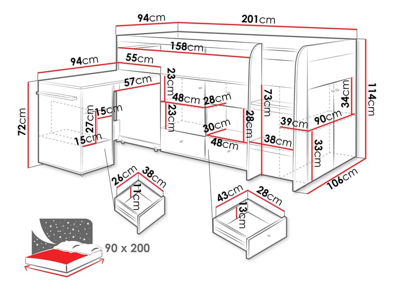 Edson Køyeseng 90x200 cm - Møbler - Senger - Sengeramme & sengestamme