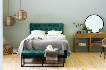 Ella Sengepakke 120x200cm Dypheftet Sengegavl - Mørkegrønn / Fløyel - Møbler - Senger - Komplett sengepakke