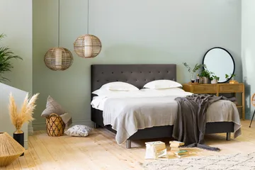 Ella Sengepakke 160x200cm Dypheftet - Mørkegrå / fløyel - Møbler - Senger - Komplett sengepakke