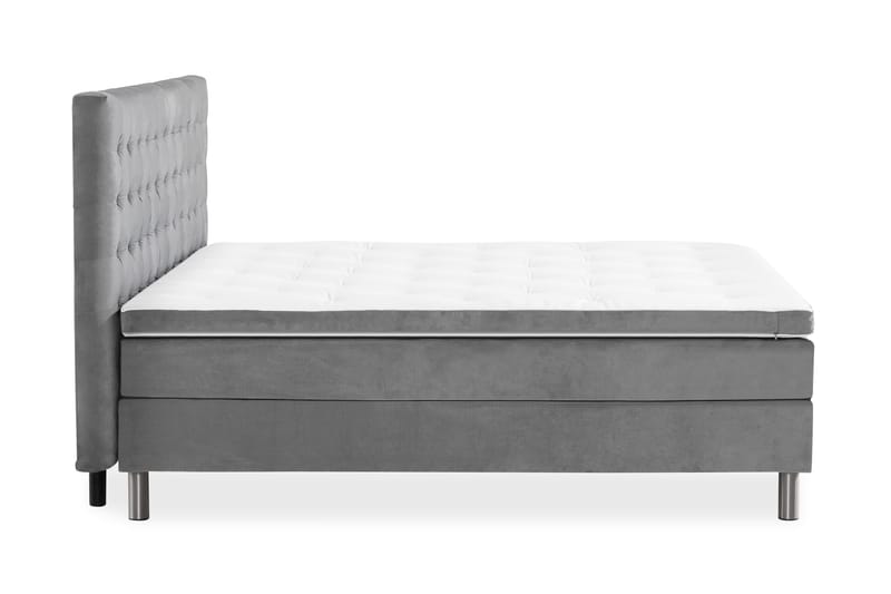 Ella Sengepakke 90x200cm Rutete Sengegavl - Lysegrå / Fløyel - Møbler - Senger - Komplett sengepakke