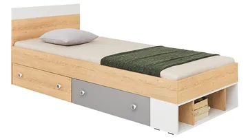 Elvaren Sengeramme med Oppbevaring 90x200 cm i Malt Tre med Sengegavl - Svart|Hvit - Møbler - Senger - Sengeramme & sengestamme
