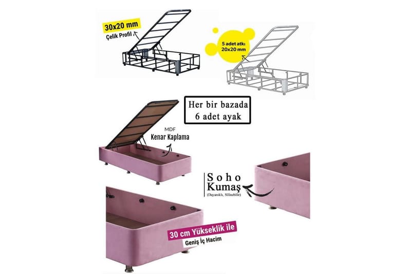 Enkeltsengunderdel Rasul Single Pnk - 90 x 190 cm - Møbler - Senger - Sengeramme & sengestamme