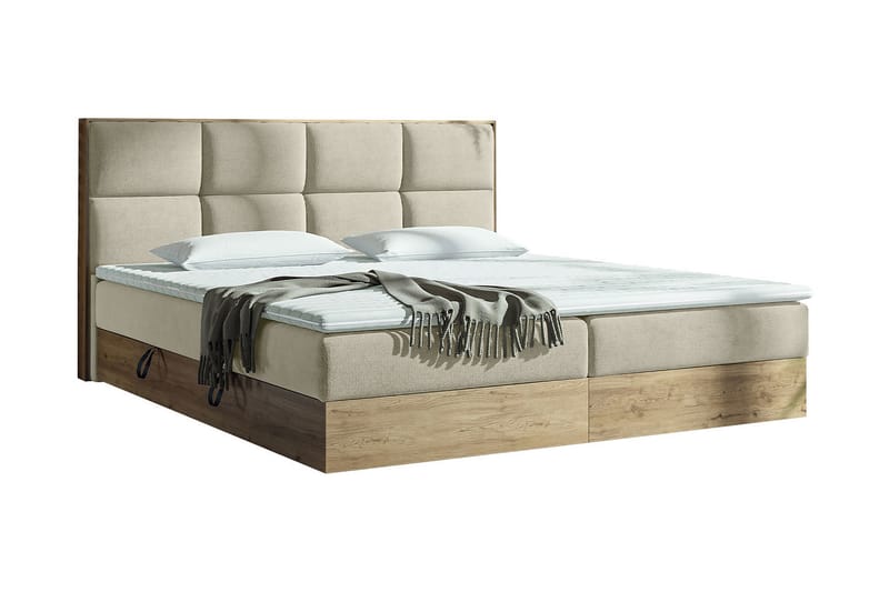 Oppbevaringsseng EUPHORIA 140x200 - Beige - Komplett sengepakke - Seng med oppbevaring - Familieseng