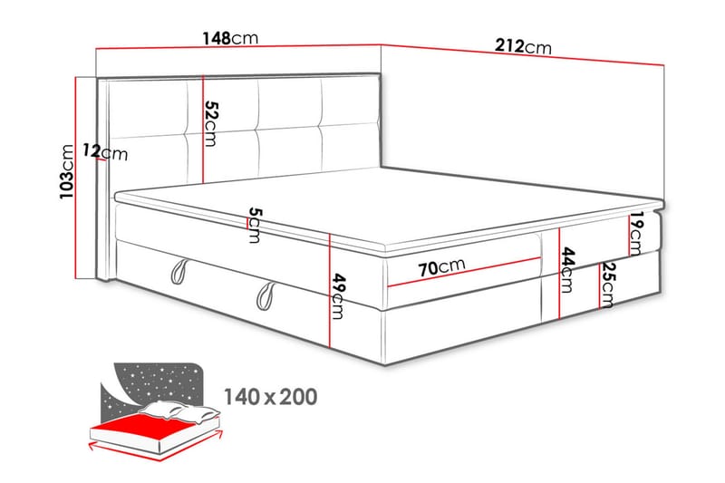 Oppbevaringsseng EUPHORIA 140x200 - Beige - Komplett sengepakke - Seng med oppbevaring - Familieseng