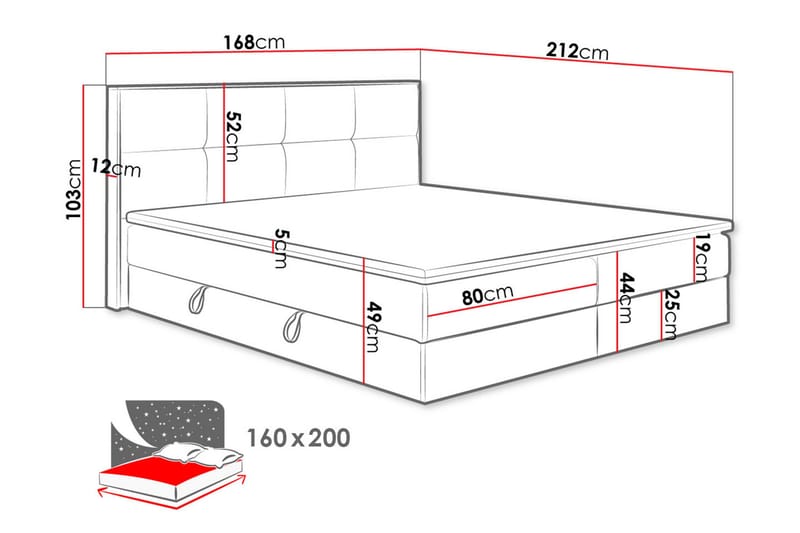 Oppbevaringsseng EUPHORIA 160x200 - Svart - Møbler - Senger - Familieseng