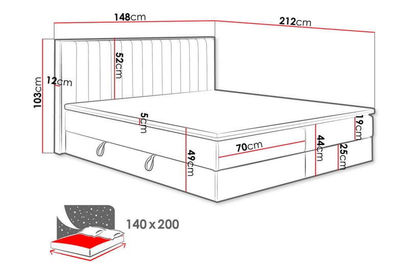 Oppbevaringsseng HARMONY 140x200 - Beige - Komplett sengepakke - Seng med oppbevaring - Familieseng