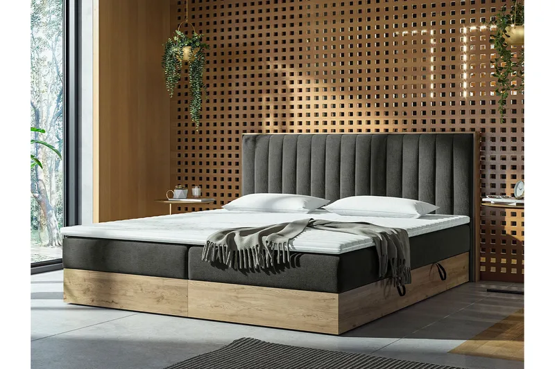 Oppbevaringsseng HARMONY 180x200 - Grå - Møbler - Senger - Familieseng