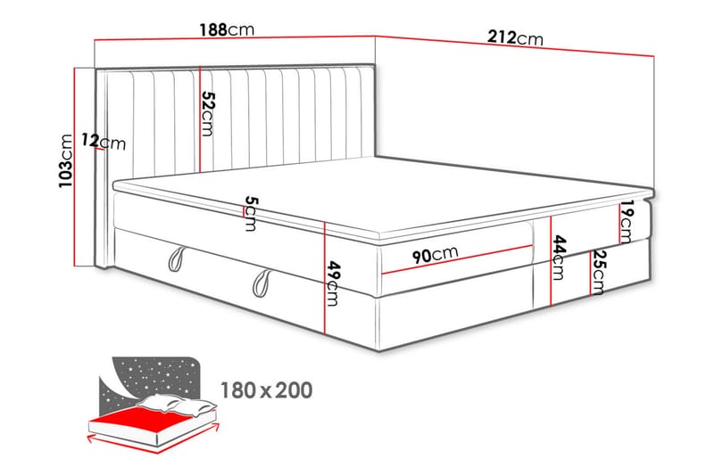 Oppbevaringsseng HARMONY 180x200 - Svart - Komplett sengepakke - Seng med oppbevaring - Familieseng