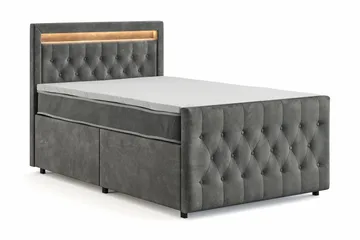 Franco Light Komplett sengepakke med oppbevaring LED-belysning 120x200 cm - Grå - Møbler - Senger - Komplett sengepakke