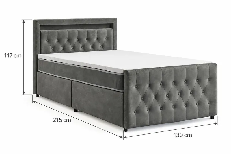 Franco Light Komplett sengepakke med oppbevaring LED-belysning 120x200 cm - Grå - Møbler - Senger - Komplett sengepakke