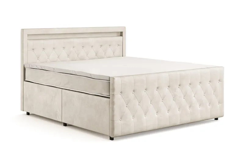 Franco light Komplett sengepakke med oppbevaring LED-belysning 180x200 cm - Beige - Møbler - Senger - Komplett sengepakke