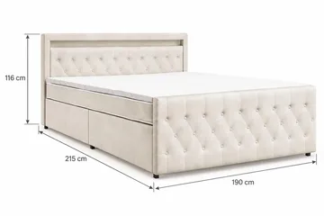 Franco light Komplett sengepakke med oppbevaring LED-belysning 180x200 cm - Beige - Møbler - Senger - Komplett sengepakke