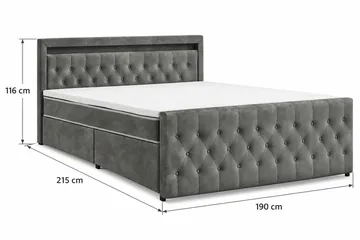 Franco light Komplett sengepakke med oppbevaring LED-belysning 180x200 cm - Grå - Møbler - Senger - Komplett sengepakke