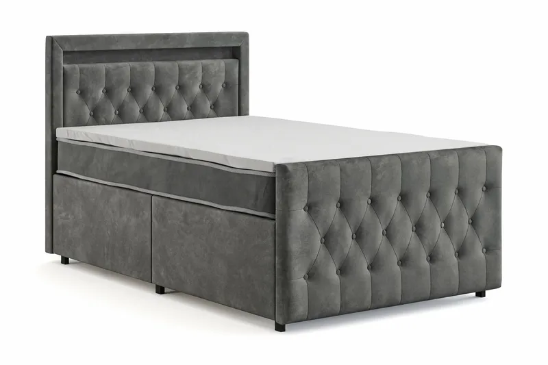 Franco Light komplett sengepakke med oppbevaring og LED-belysning 120x200 cm - Grå - Møbler - Senger - Komplett sengepakke