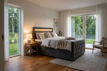 Franco Light komplett sengepakke med oppbevaring og LED-belysning 120x200 cm - Grå - Møbler - Senger - Komplett sengepakke