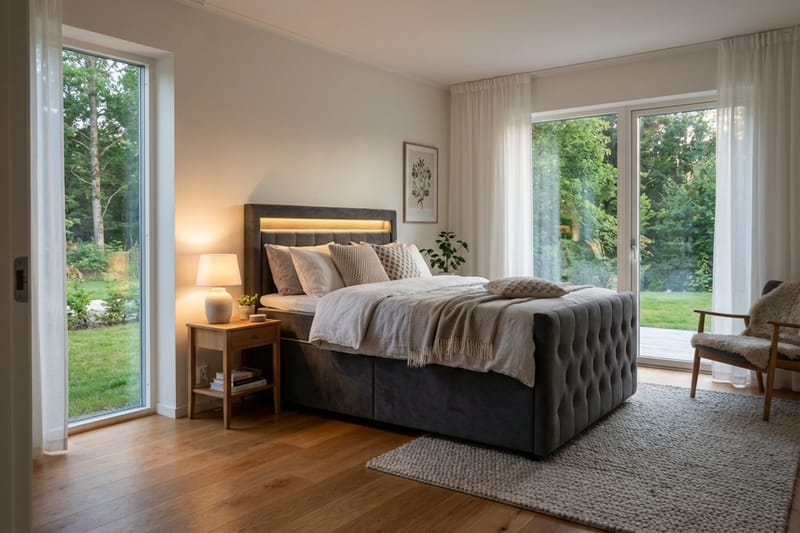 Franco Light komplett sengepakke med oppbevaring og LED-belysning 120x200 cm - Grå - Møbler - Senger - Komplett sengepakke