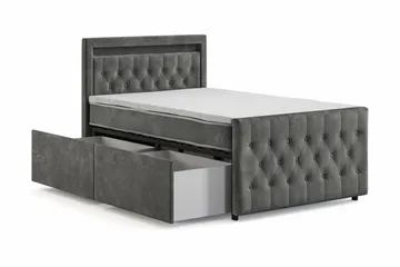 Franco Light komplett sengepakke med oppbevaring og LED-belysning 120x200 cm - Grå - Møbler - Senger - Komplett sengepakke