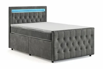 Franco Light komplett sengepakke med oppbevaring og LED-belysning 120x200 cm - Grå - Møbler - Senger - Komplett sengepakke