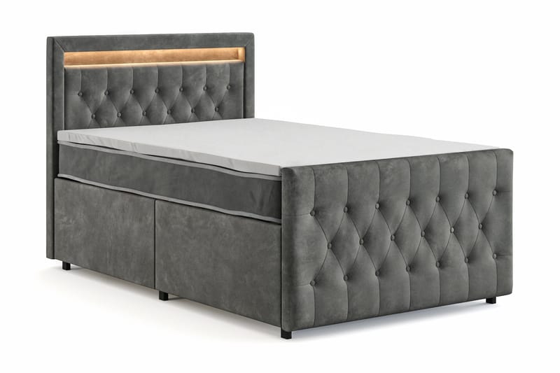 Franco Light komplett sengepakke med oppbevaring og LED-belysning 120x200 cm - Grå - Møbler - Senger - Komplett sengepakke