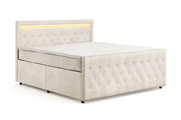 Franco light komplett sengepakke med oppbevaring og LED-belysning 180x200 cm - Beige - Møbler - Senger - Komplett sengepakke