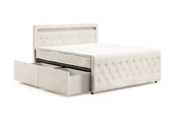 Franco light komplett sengepakke med oppbevaring og LED-belysning 180x200 cm - Beige - Møbler - Senger - Komplett sengepakke