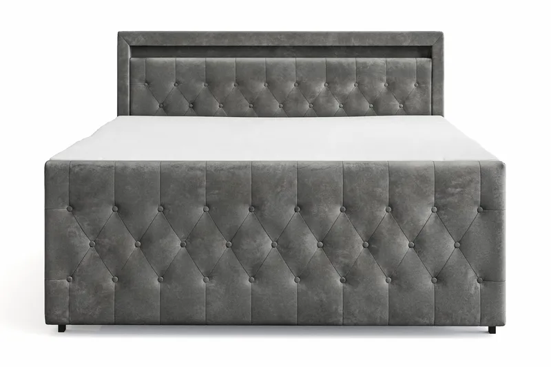 Franco light komplett sengepakke med oppbevaring og LED-belysning 180x200 cm, Grå