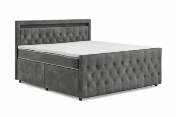 Franco light komplett sengepakke med oppbevaring og LED-belysning 180x200 cm - Grå - Møbler - Senger - Komplett sengepakke