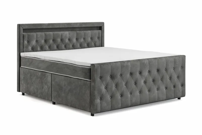 Franco light komplett sengepakke med oppbevaring og LED-belysning 180x200 cm - Grå - Møbler - Senger - Komplett sengepakke