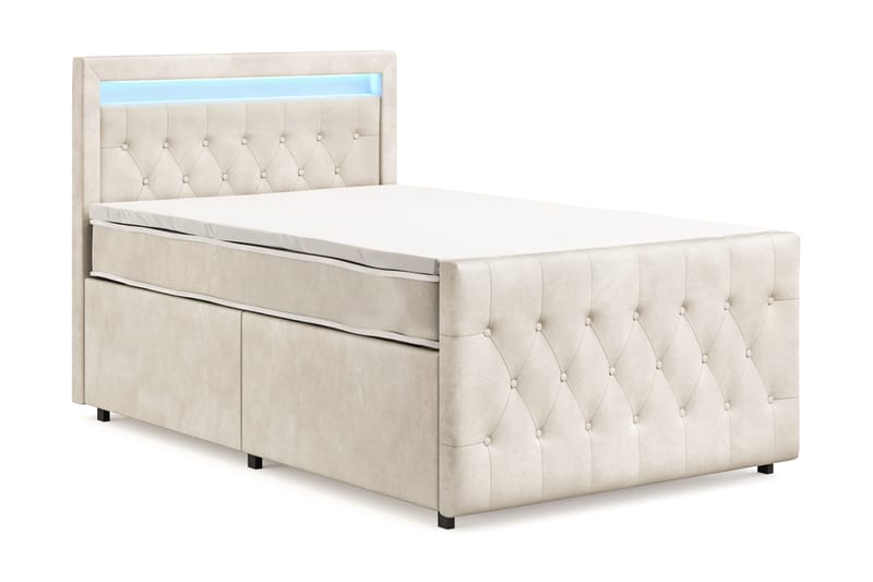 Franco Light komplett sengesett med oppbevaring LED-belysning 120x200 cm - Beige - Møbler - Senger - Komplett sengepakke