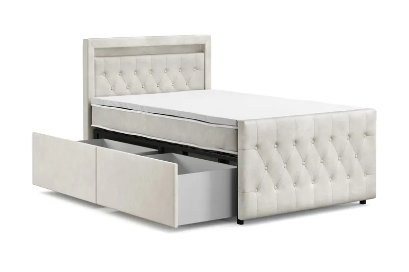 Franco Light komplett sengesett med oppbevaring LED-belysning 120x200 cm - Beige - Møbler - Senger - Komplett sengepakke