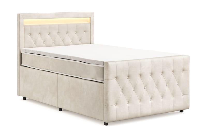 Franco Light komplett sengesett med oppbevaring LED-belysning 120x200 cm - Beige - Møbler - Senger - Komplett sengepakke
