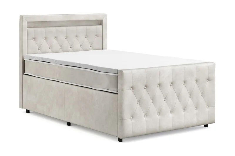 Franco Light komplett sengesett med oppbevaring LED-belysning 120x200 cm - Beige - Møbler - Senger - Komplett sengepakke