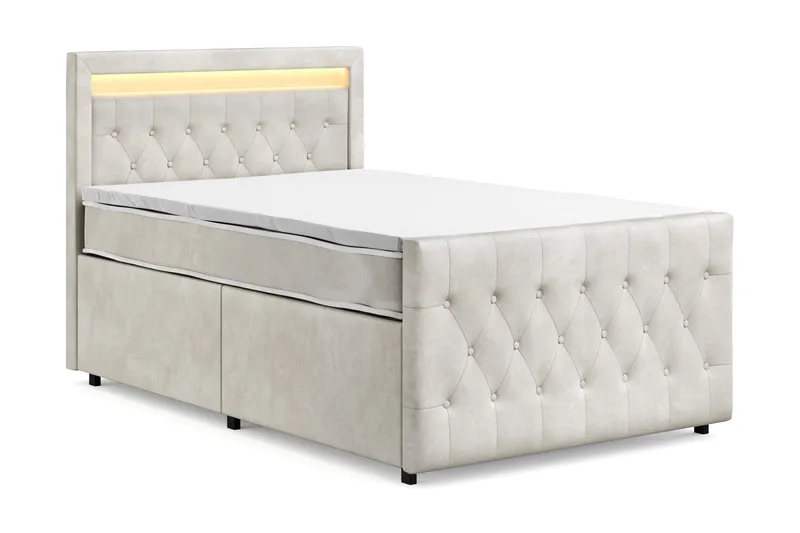 Franco Light komplett sengesett med oppbevaring LED-belysning 120x200 cm - Beige - Møbler - Senger - Komplett sengepakke
