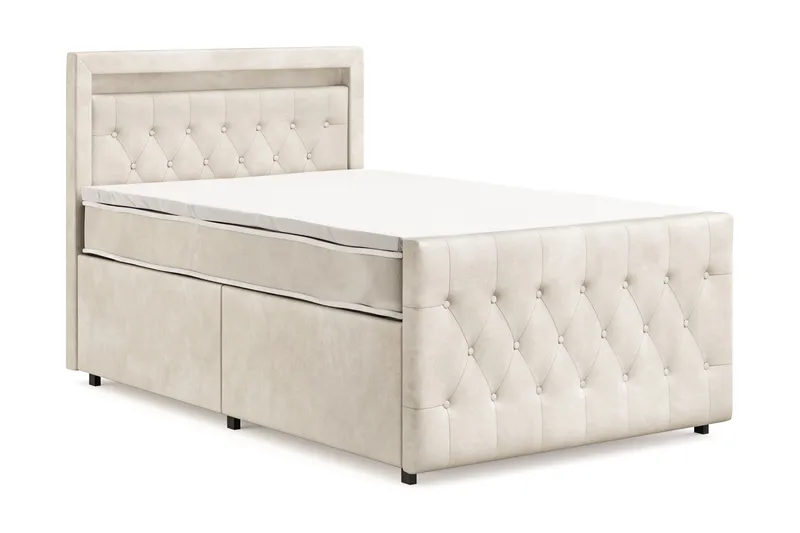 Franco Light komplett sengesett med oppbevaring LED-belysning 120x200 cm - Beige - Møbler - Senger - Komplett sengepakke