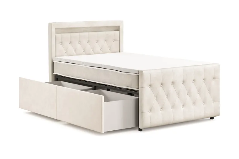 Franco Light komplett sengesett med oppbevaring LED-belysning 120x200 cm - Beige - Møbler - Senger - Komplett sengepakke