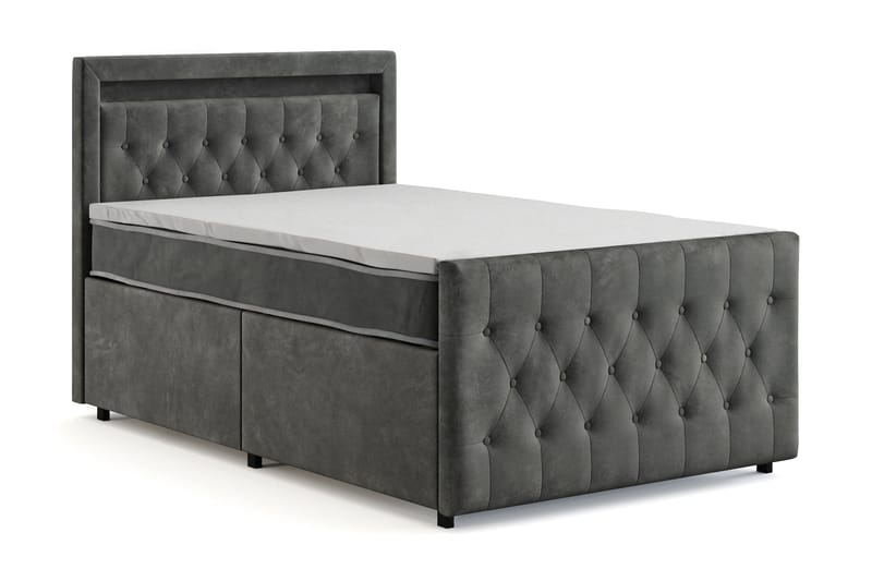 Franco Light komplett sengesett med oppbevaring LED-belysning 120x200 cm - Grå - Møbler - Senger - Komplett sengepakke